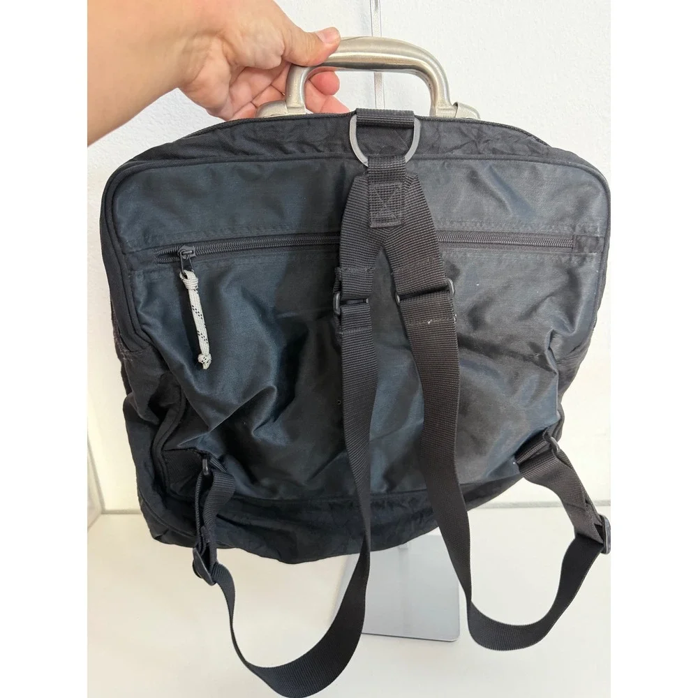 Vintage Esprit Black Nylon Backpack Metal Handle Industrial 90s Bag